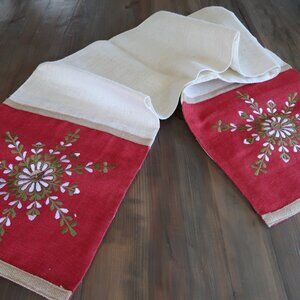 Vintage Christmas Homespun Style Burlap Table Runner 14" x 70"